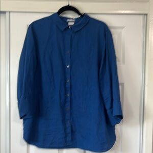 Chicos No Iron Linen Blue Button-Up Shirt Size 3 (US 16)